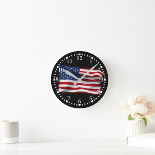 Stars and Stripes USA Patriotic American Flag Round Clock