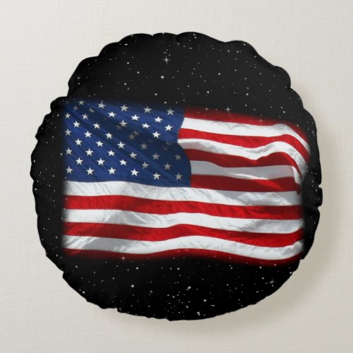 Stars and Stripes USA Patriotic American Flag Round Pillow