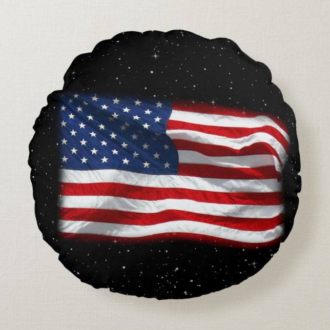 Stars and Stripes USA Patriotic American Flag Round Pillow (Front)
