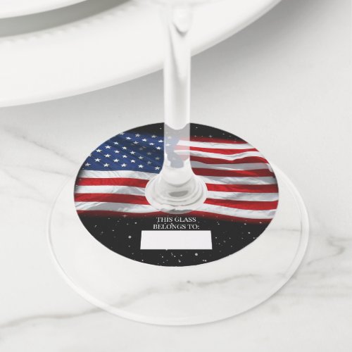 Stars and Stripes USA Patriotic American Flag Wine Glass Tag