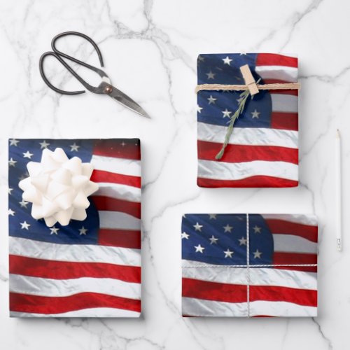 Stars and Stripes USA Patriotic American Flag Wrapping Paper Sheets