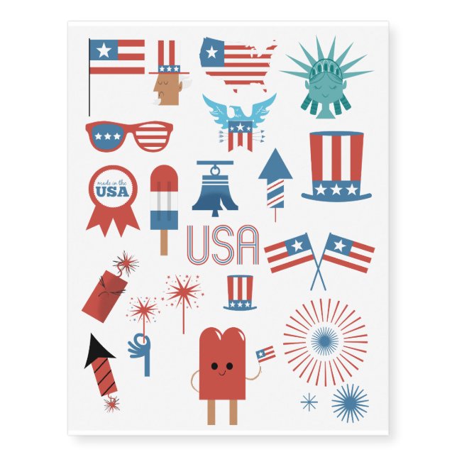 Stars and Stripes USA Patriotic Temporary Tattoos (Front)