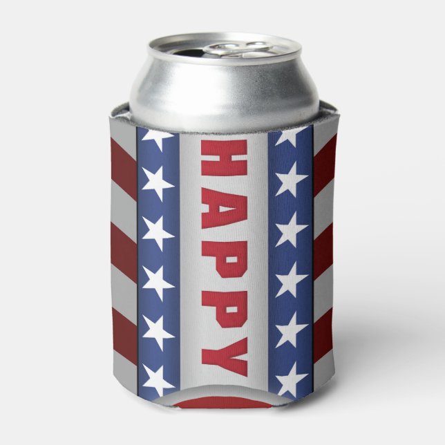 Stars and Stripes Vertical July 4th Can Cooler (Can Front)