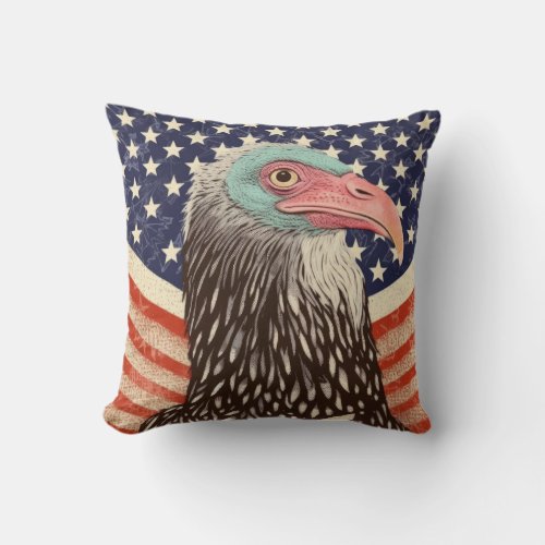 Stars and Stripes Vulture Throw Pillow