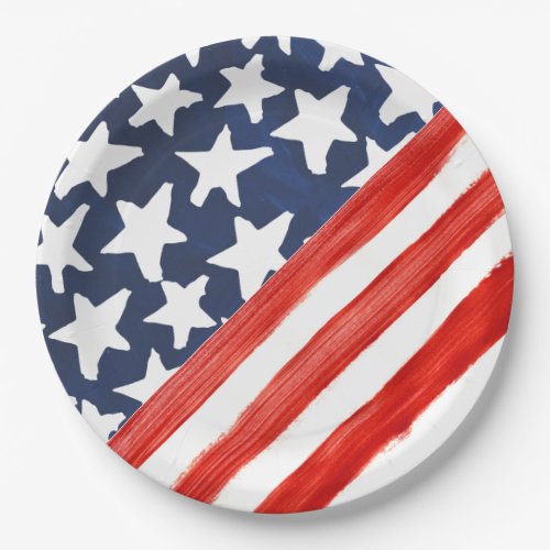 Stars and Stripes Watercolor American Flag USA Paper Plates