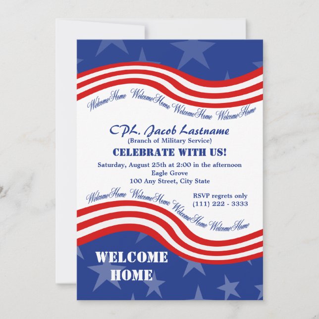 Stars and Stripes Welcome Home Military Invitation (Front)