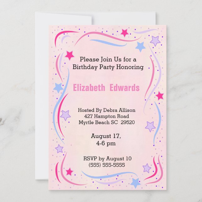 Stars and Swirls  Birthday Party Invitation (Front)