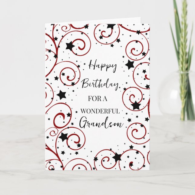 Stars and Swirls Grandson Birthday Card (Front)