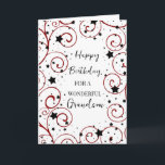 Stars and Swirls Grandson Birthday Card<br><div class="desc">Birthday card for grandson with a fun stars and swirls design in black and red and thoughtful verse.</div>