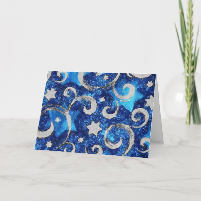 Stars and Swirls in Blue and Silver Card (Front)