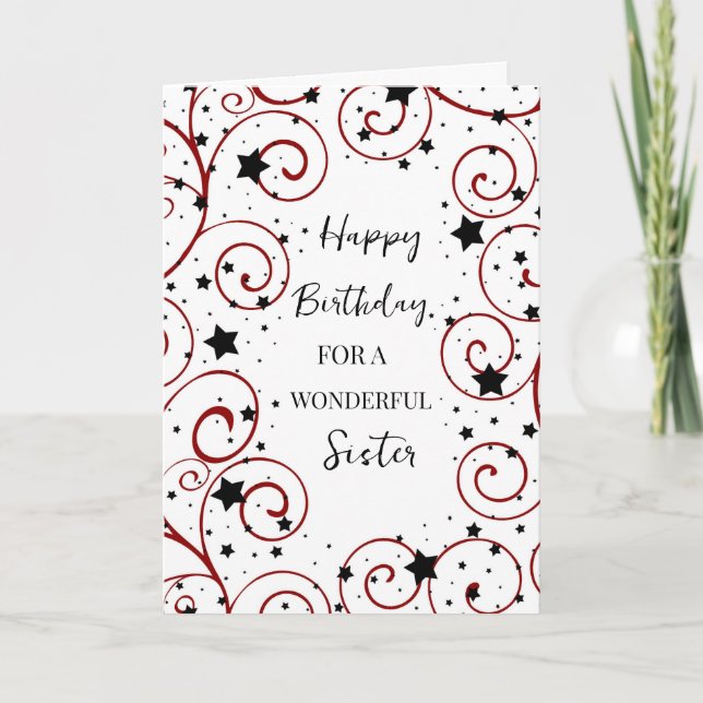 Stars and Swirls Sister Birthday Card (Front)