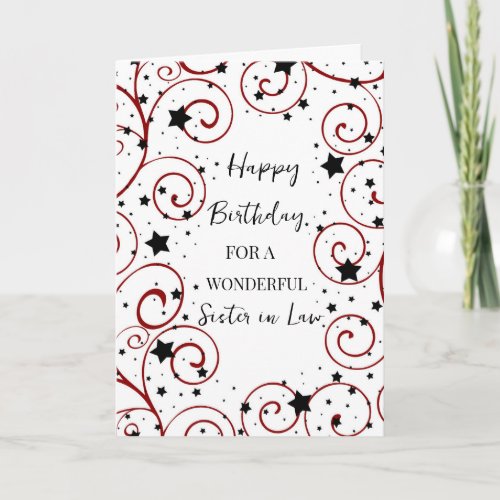 Stars and Swirls Sister in Law Birthday Card