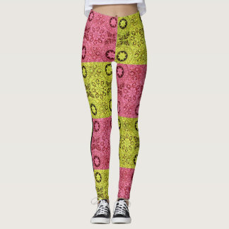 stars and wheels in pink and yellow leggings