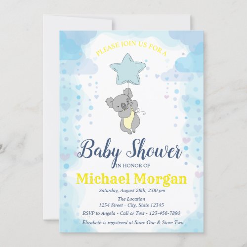 Stars Baby Bear Baby Shower Invitation