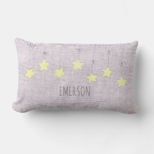 Stars Baby Name Birthdate Pink Linen Nursery Decor Lumbar Pillow