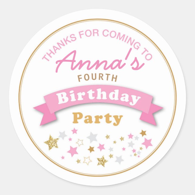 Stars Birthday Party Thank you Sticker (Front)