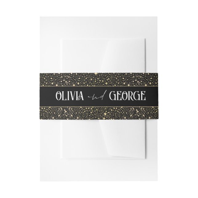 Stars Black and Gold Wedding Invitation Belly Band (Front Example)