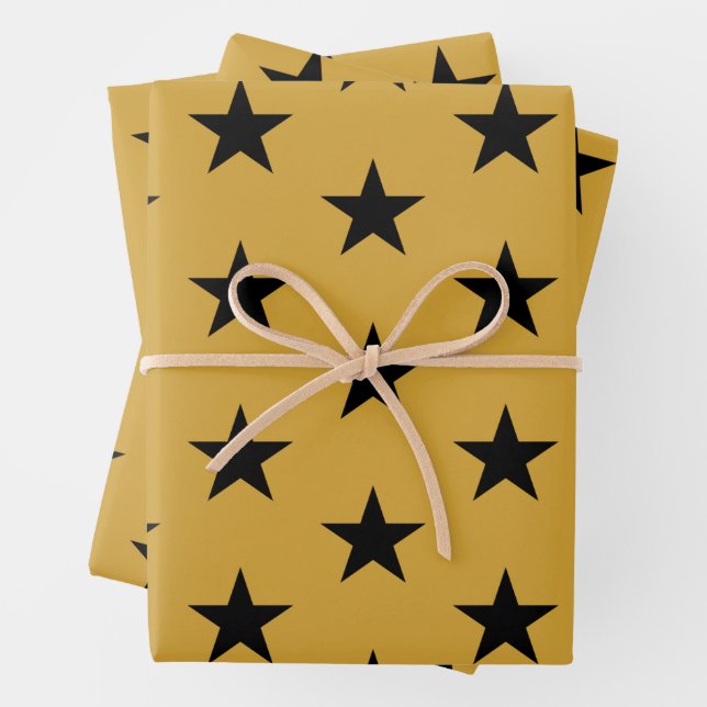 Stars Black and Golden Wrapping Paper Sheets (In situ)