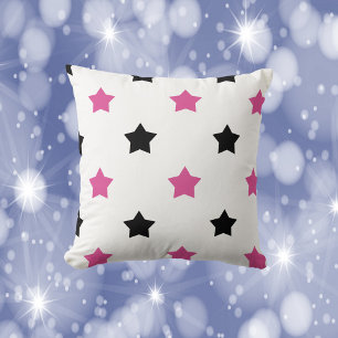 Stars Black and Pink Pattern White Throw Pillow