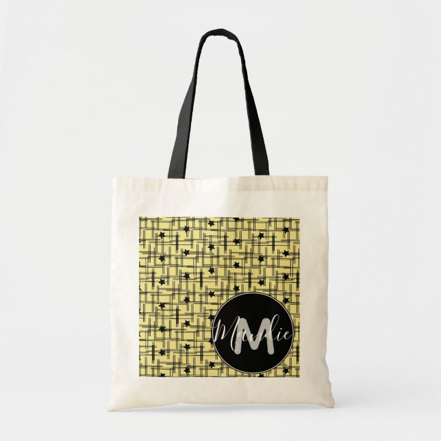 Stars Black and Yellow Name Library Books Tote Bag (Front)