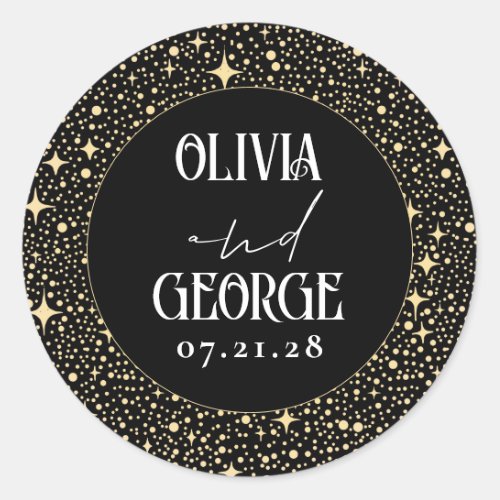 Stars Black Night Wedding Classic Round Sticker