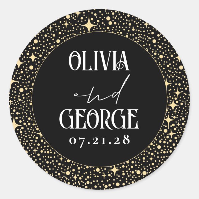 Stars Black Night Wedding Classic Round Sticker (Front)