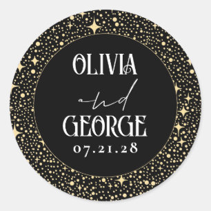 Stars Black Night Wedding Classic Round Sticker