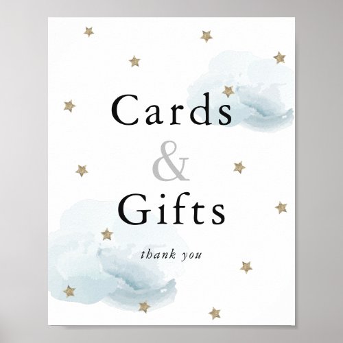 Stars Blue Clouds Baby Shower Cards  Gifts Sign