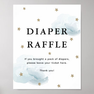 Stars & Blue Clouds Baby Shower Diaper Raffle Poster