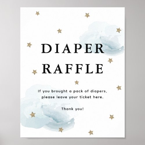 Stars  Blue Clouds Baby Shower Diaper Raffle Poster