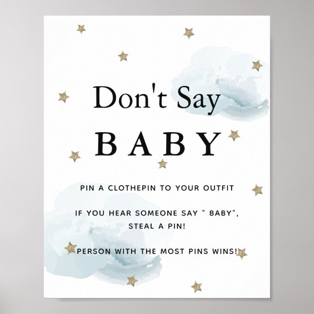 Stars & Blue Clouds Baby Shower Don't Say Baby Poster (Front)
