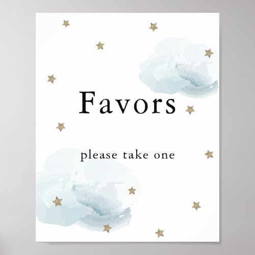 Stars  Blue Clouds Baby Shower Favors Sign