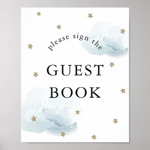 Stars Blue Clouds Baby Shower Guest Book Sign