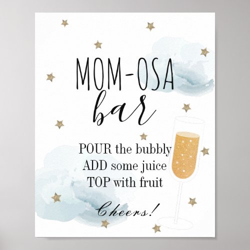 Stars  Blue Clouds Baby Shower Mom_osa Bar Poster