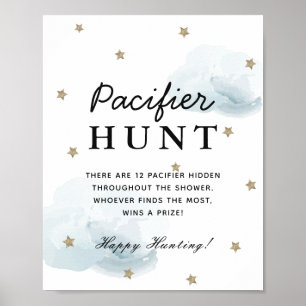 Stars & Blue Clouds Baby Shower Pacifier Hunt Poster
