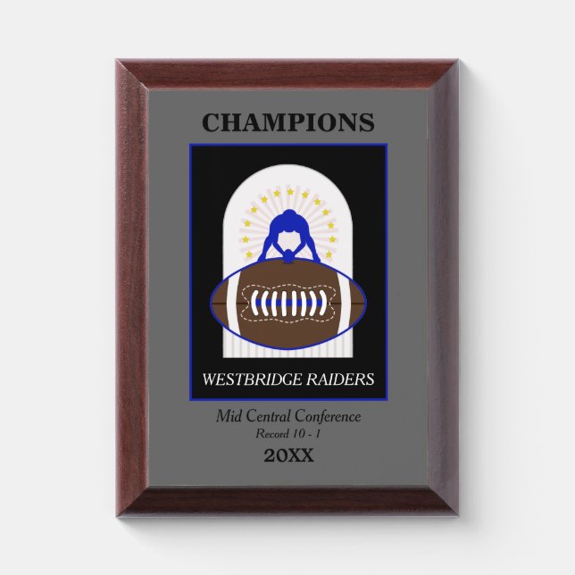 Stars Blue Football Champion Award Plaque (Vertical)