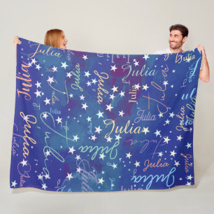 Stars Blue Hues Sky with Her Name all over Fleece Blanket