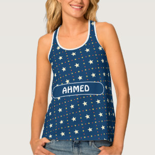 Stars Blue Peach Minimal Pattern Tank Top