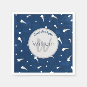Stars Blue Watercolor Monogram Baby Boy Birthday Napkins
