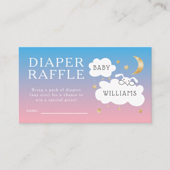 Stars Bunny Pink Blue Baby Shower Diaper Raffle Enclosure Card (Front)