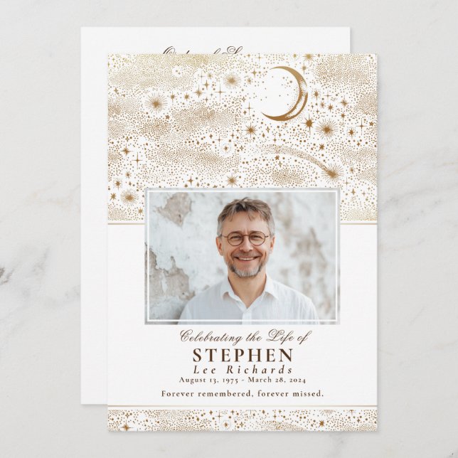 Stars Celebration of Life Photo Memorial Funeral  Program (Front/Back)