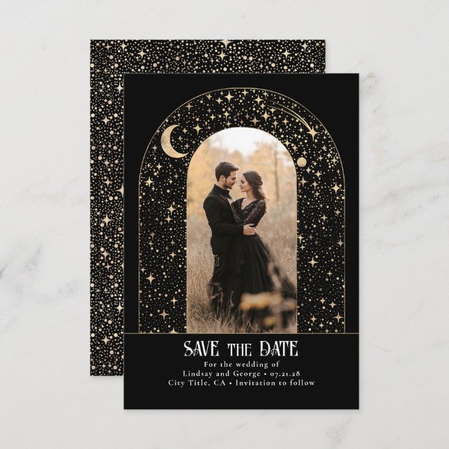 Stars Celestial Arch Black Save the Date Photo (Front/Back)