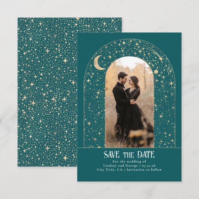 Stars Celestial Arch Teal Save the Date Photo (Front/Back)