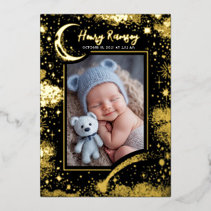 Stars Celestial Cute Newborn Photos Birth Foil Invitation