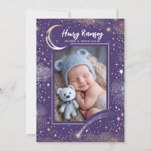 Stars Celestial Cute Purple Newborn Photos Birth Announcement