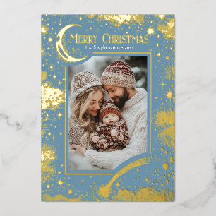 Stars Celestial Magical Merry Christmas Photo Foil Holiday Card