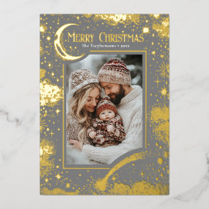 Stars Celestial Magical Merry Christmas Photo Foil Holiday Card