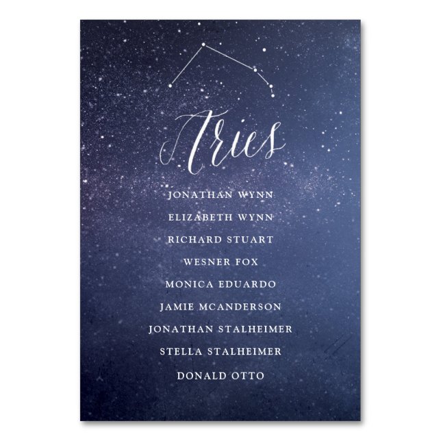 Stars Celestial Wedding Seating Chart Card Aries (Front)