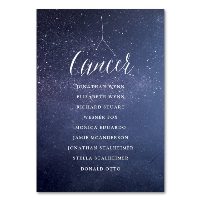Stars Celestial Wedding Seating Chart Card Cancer (Front)