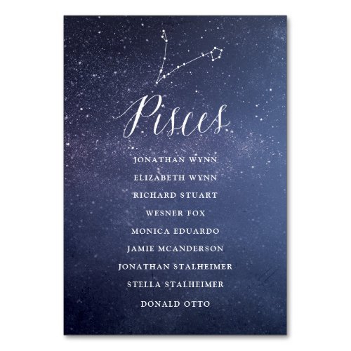 Stars Celestial Wedding Seating Chart Card Pisces